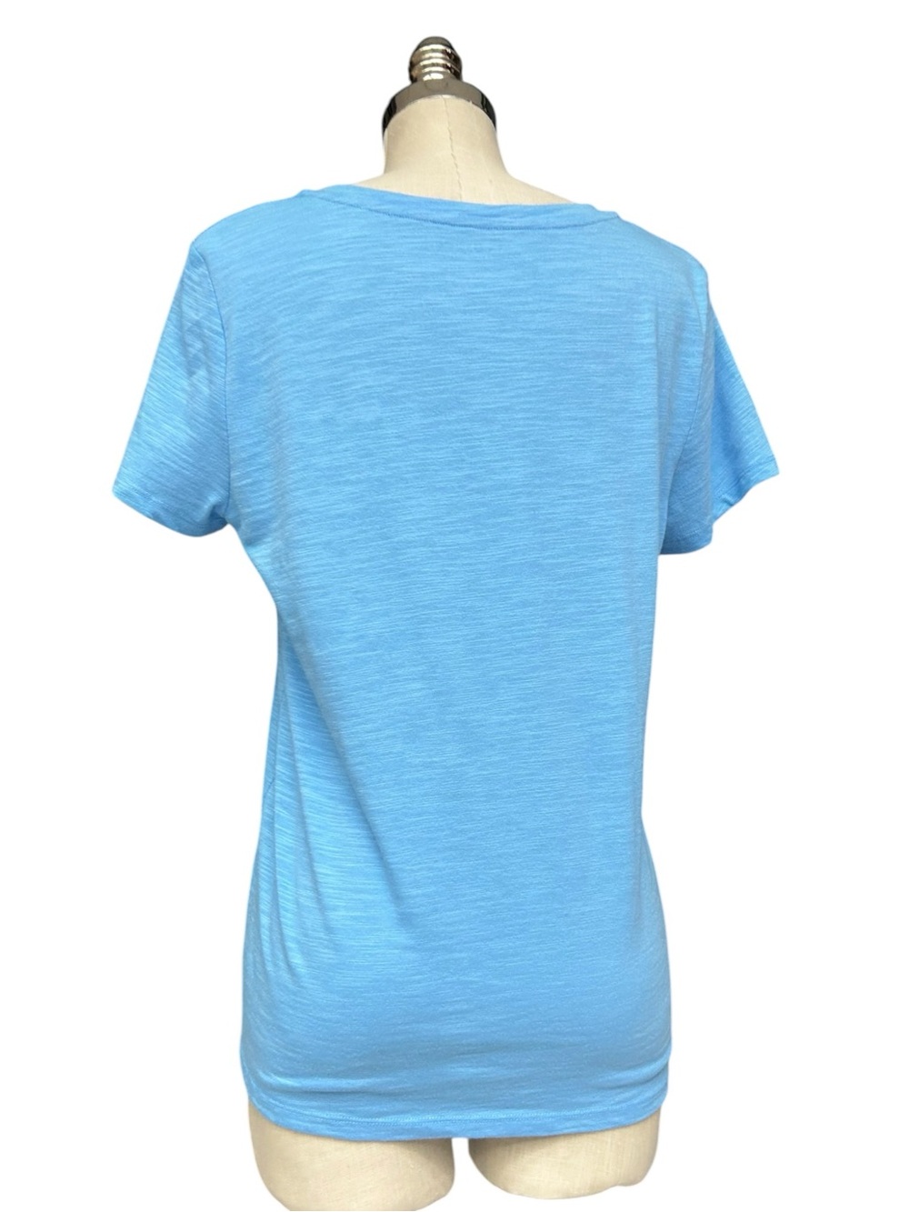 Talbots Light Blue Slub Knit V-Neck Short Sleeve Tee Medium - Picture 4 of 8